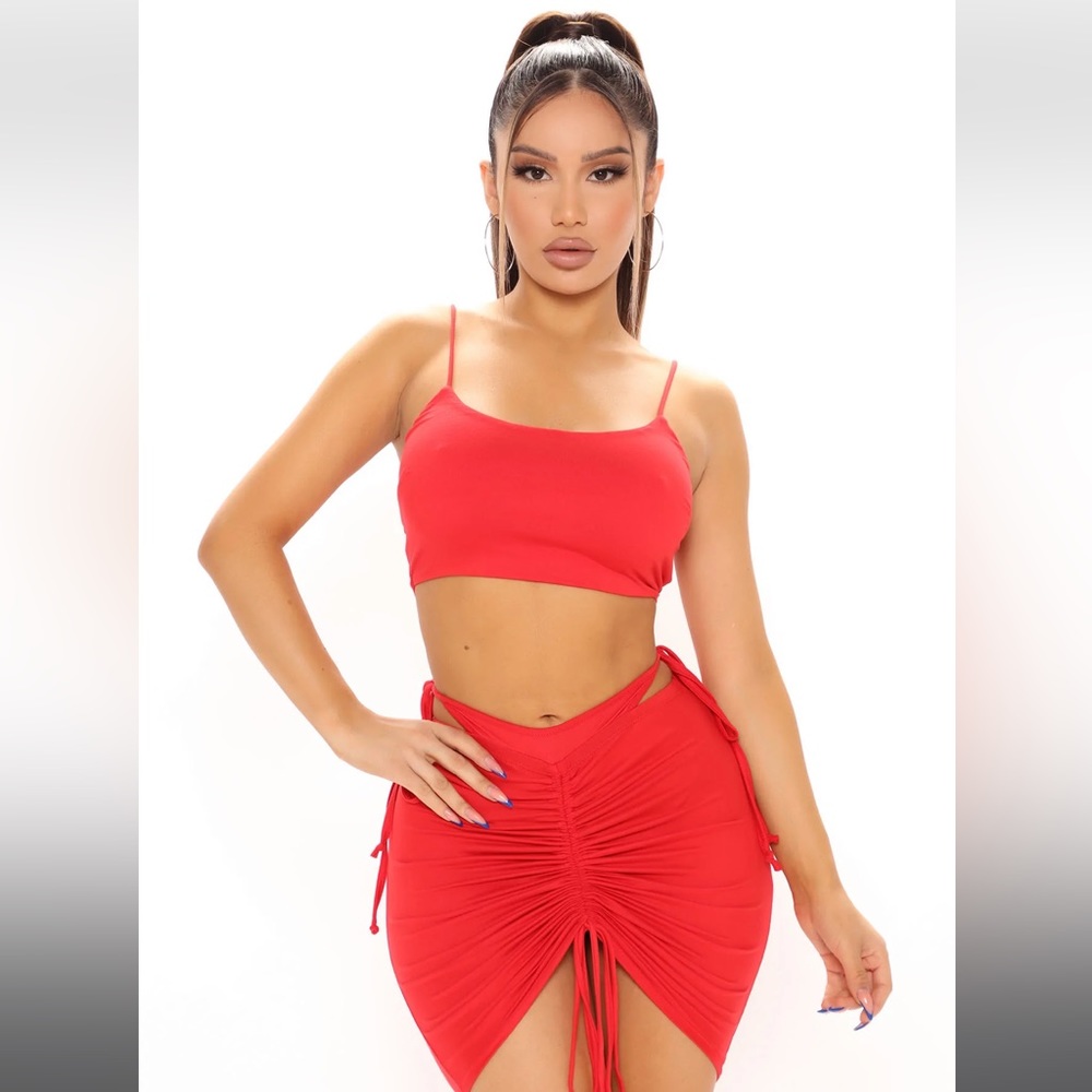 Red Mini Skirt set